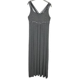 Calvin Klein Sleeveless Black White Striped Criss Cross Straps Maxi Dress Sz 12